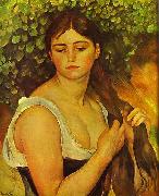 Girl Braiding Her Hair Pierre Auguste Renoir